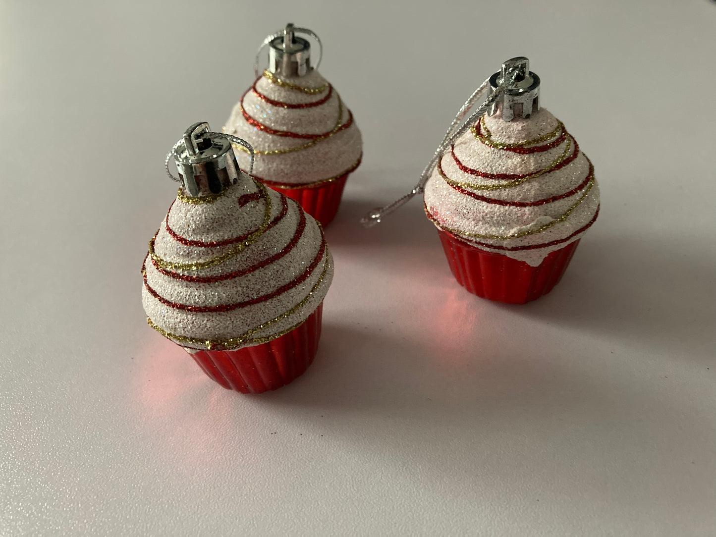 3 Red Cupcake Tree Decor