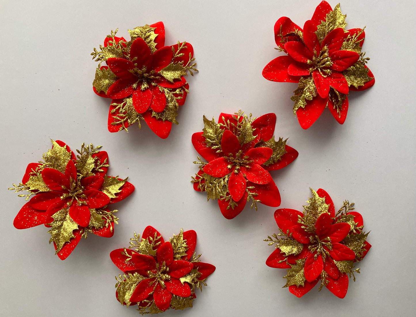 6pk Red & Gold Poinsettia Heads