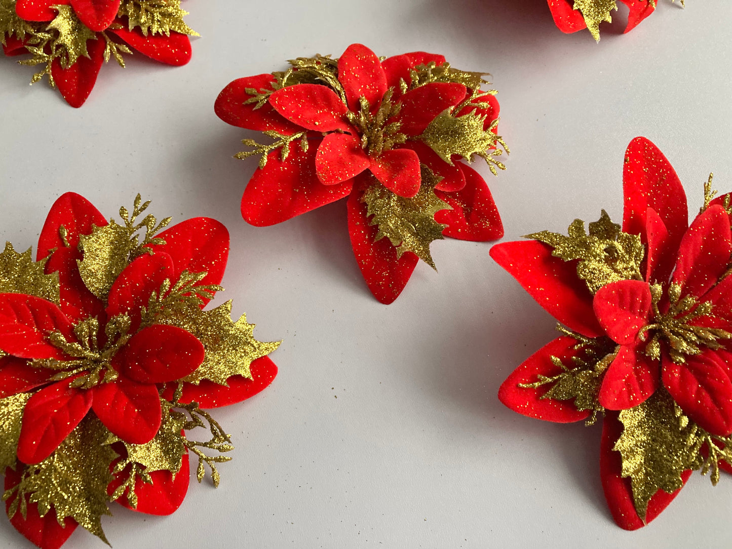 6pk Red & Gold Poinsettia Heads