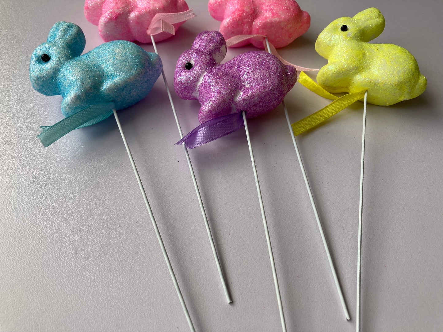 5pk Glitter Colourful Bunny Picks