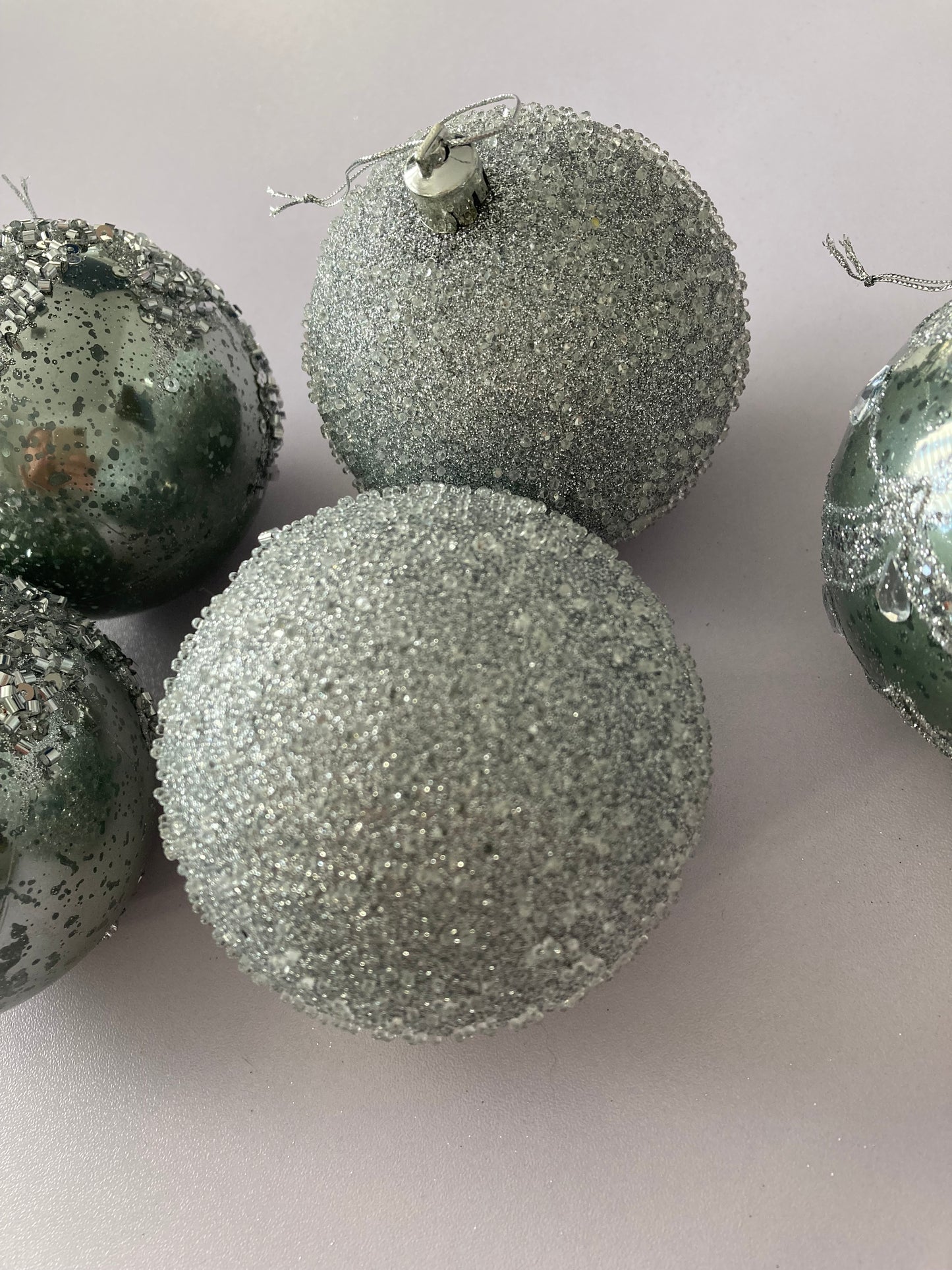 6Pck Silver Mixed Design Christmas Baubles