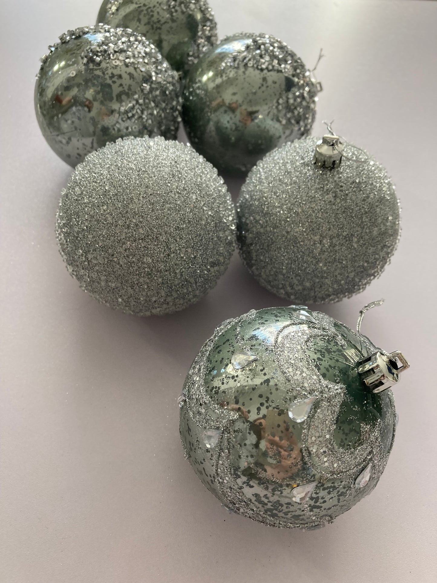 6Pck Silver Mixed Design Christmas Baubles
