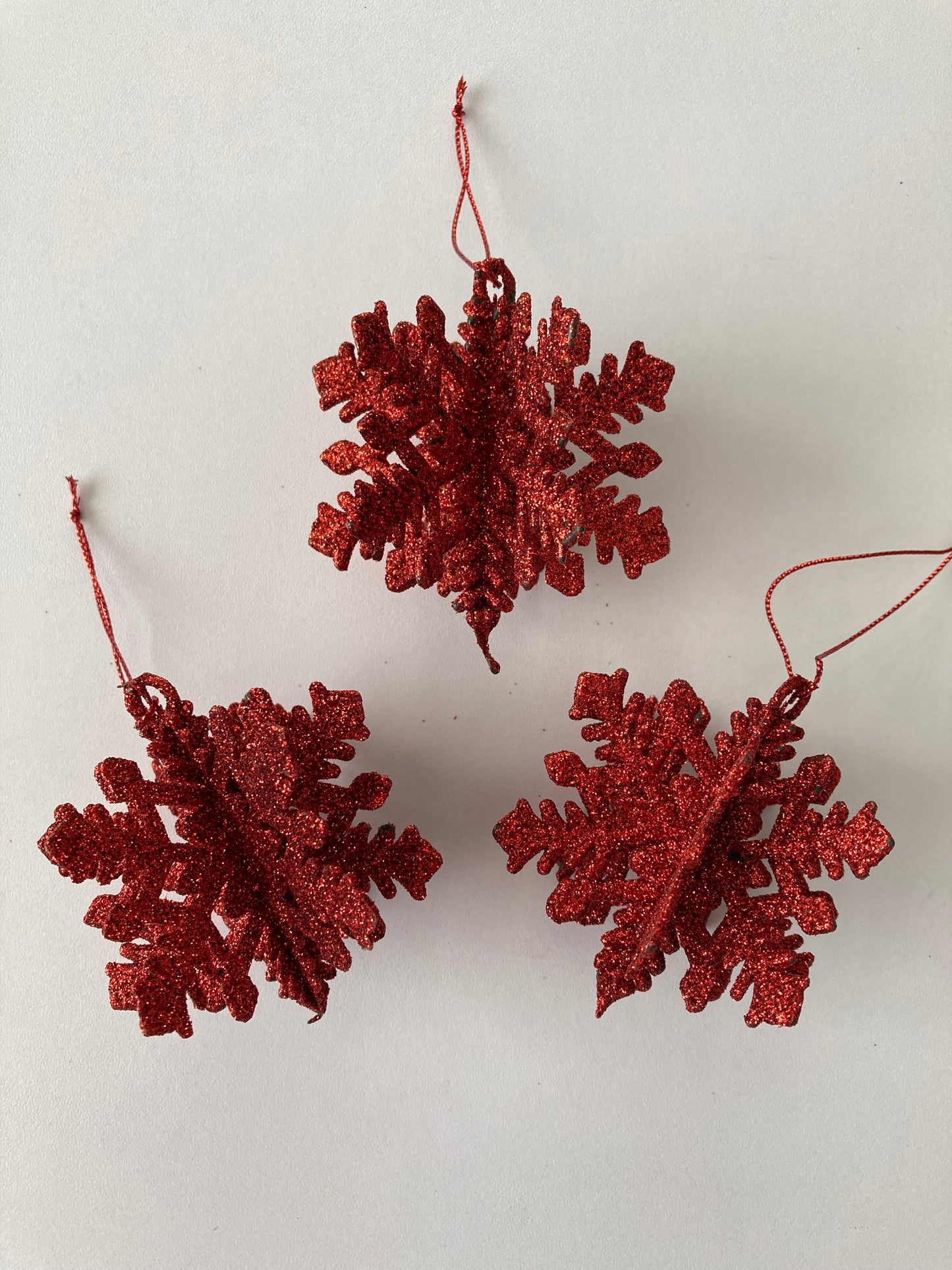 3pck Red Glitter 3D Snowflake Baubles