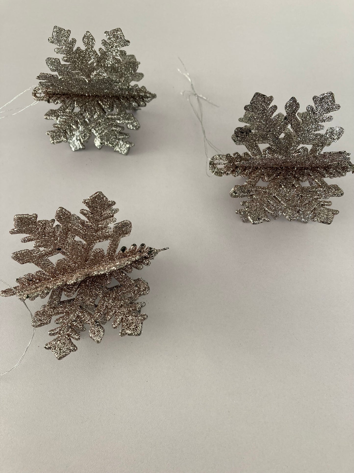 3pk Rose Gold Snowflake Baubles
