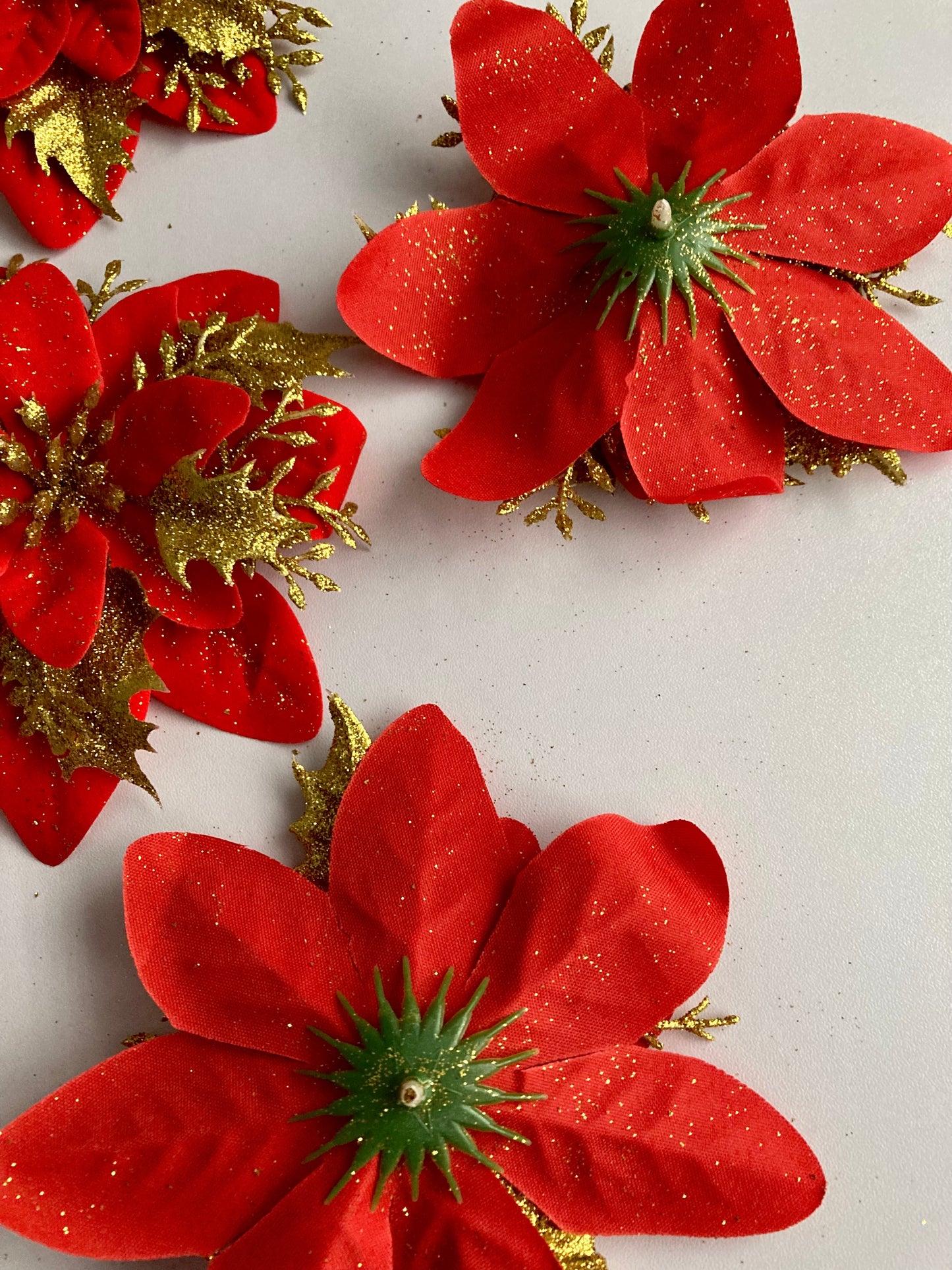 6pk Red & Gold Poinsettia Heads
