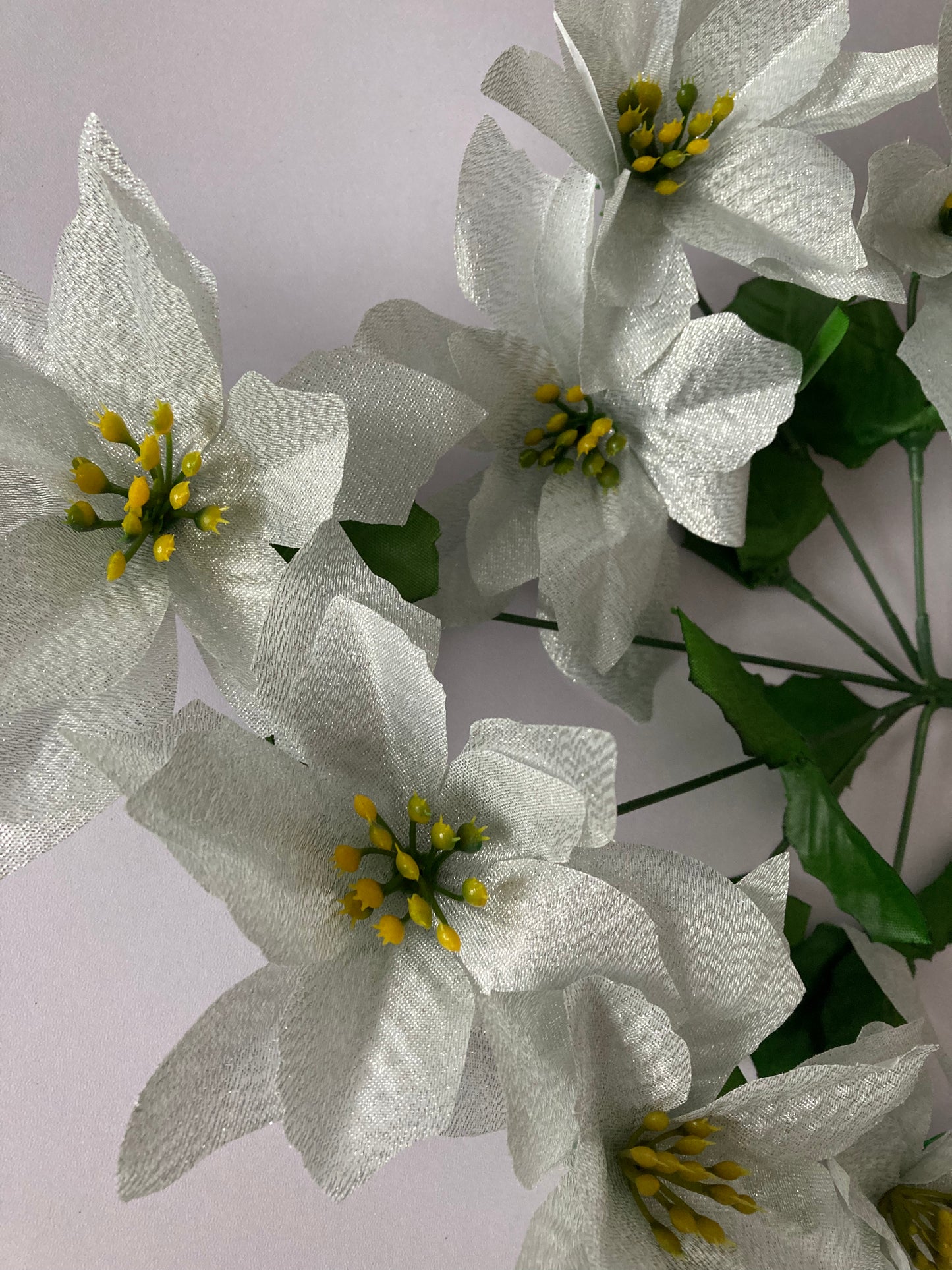 White & Silver Metallic Poinsettia Bunch