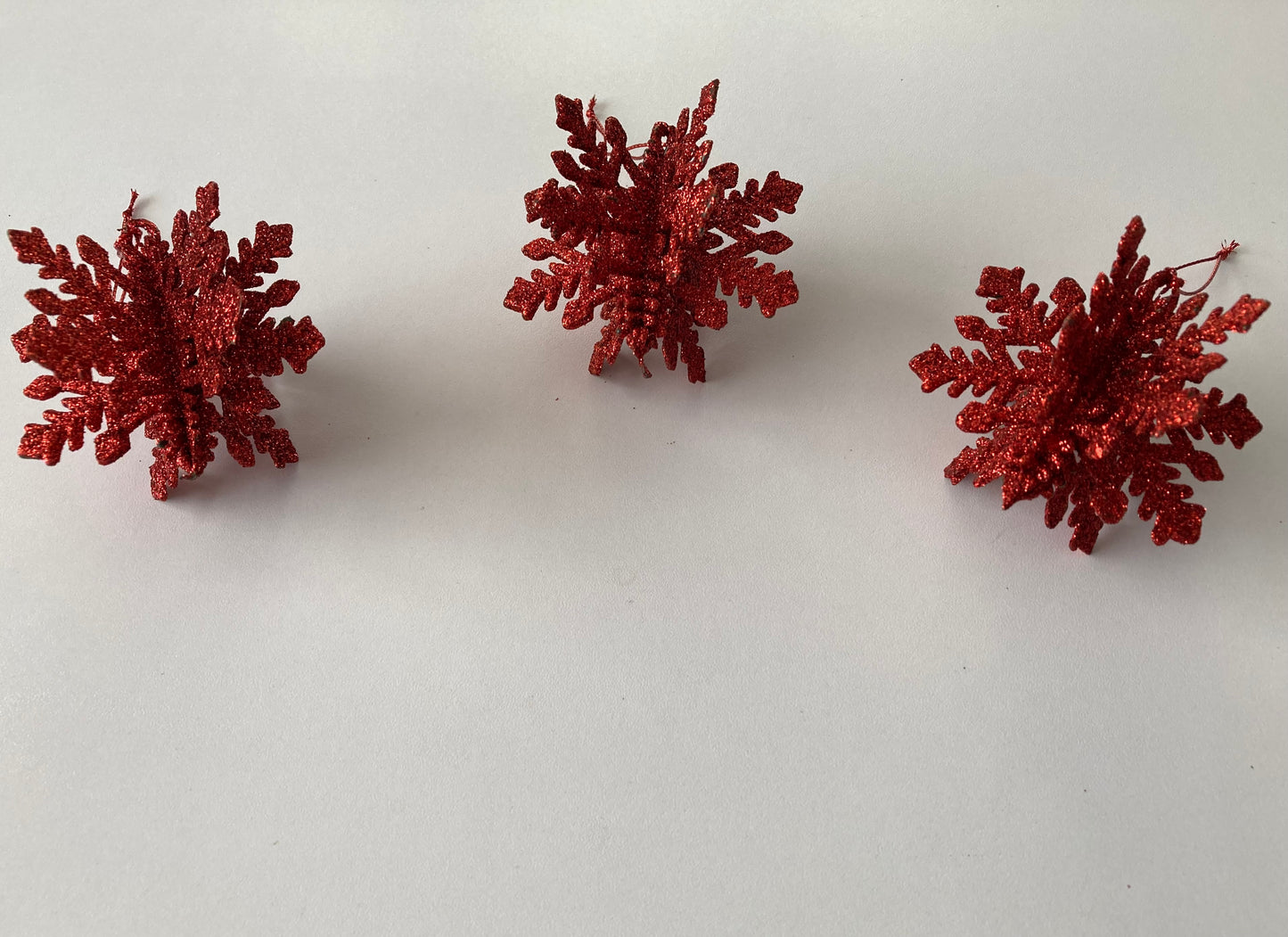 3pck Red Glitter 3D Snowflake Baubles