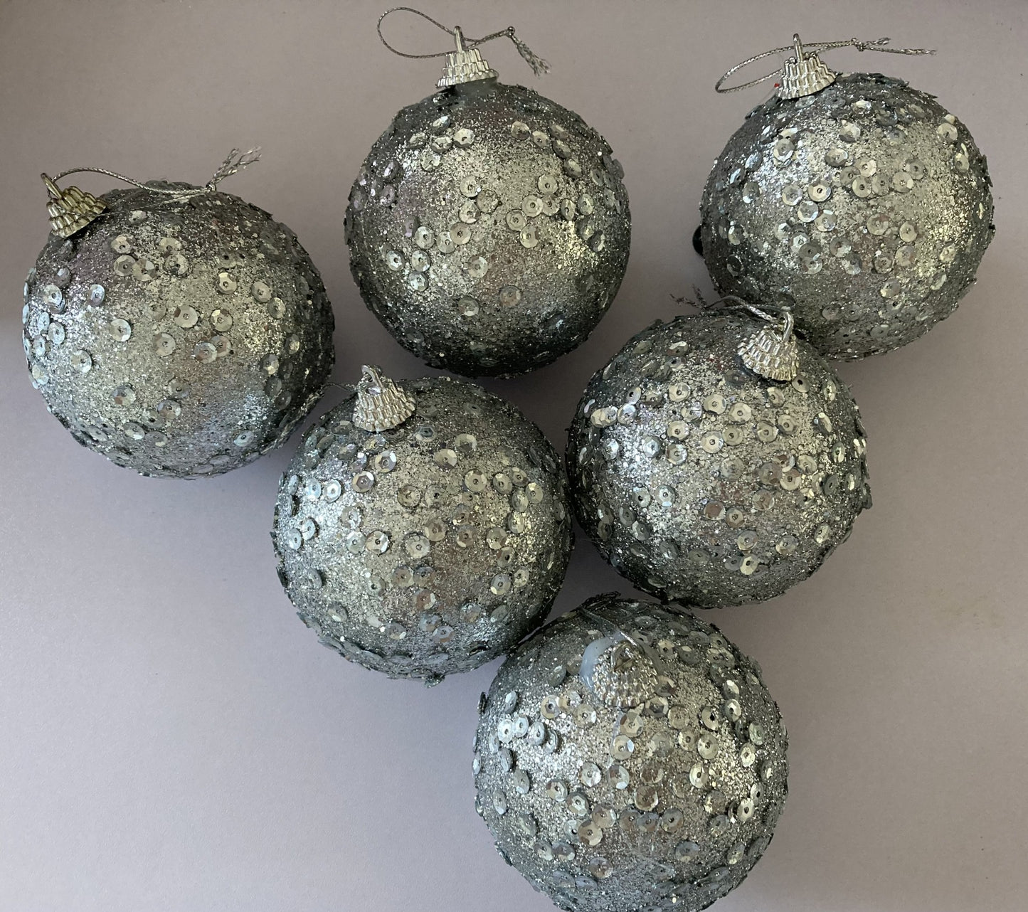 6pk Silver Sequin Christmas Tree Baubles