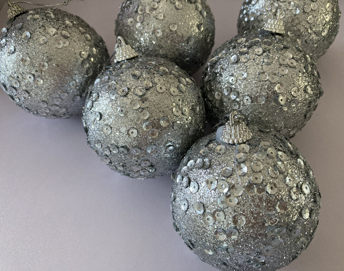 6pk Silver Sequin Christmas Tree Baubles