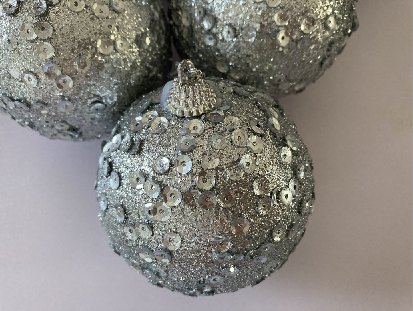 6pk Silver Sequin Christmas Tree Baubles