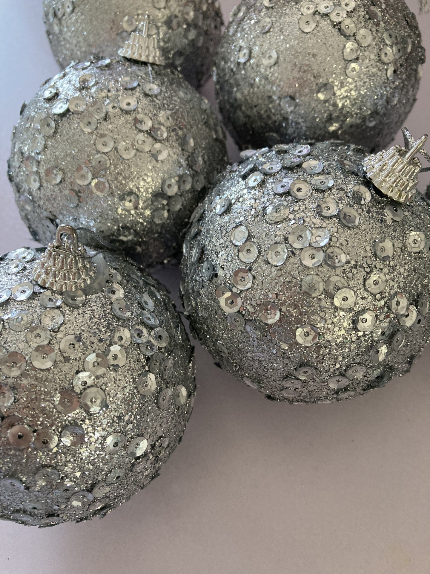 6pk Silver Sequin Christmas Tree Baubles