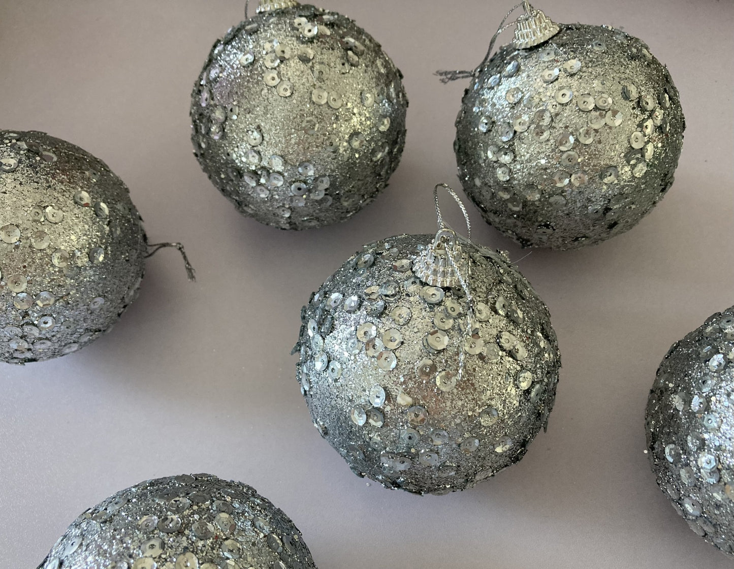 6pk Silver Sequin Christmas Tree Baubles