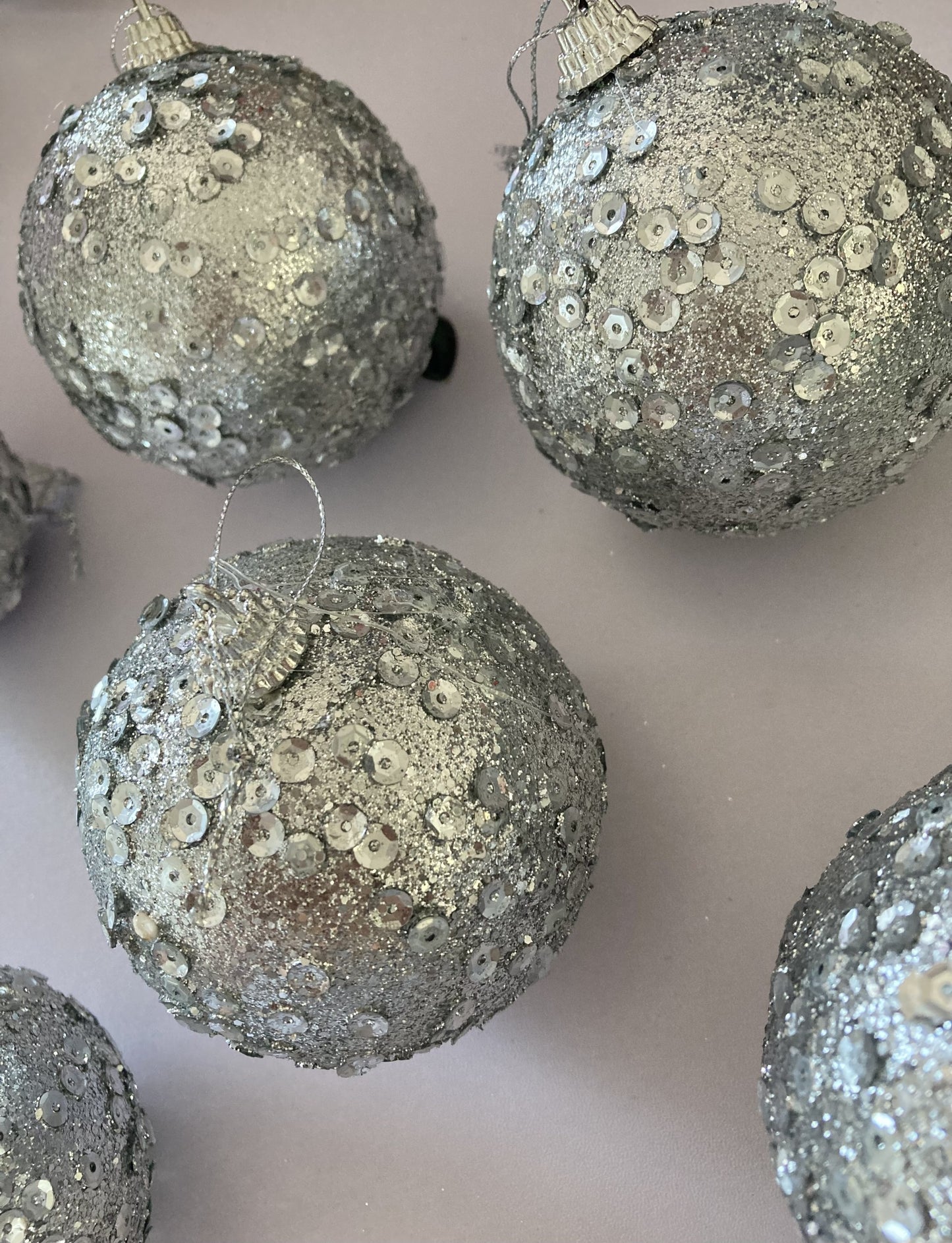 6pk Silver Sequin Christmas Tree Baubles