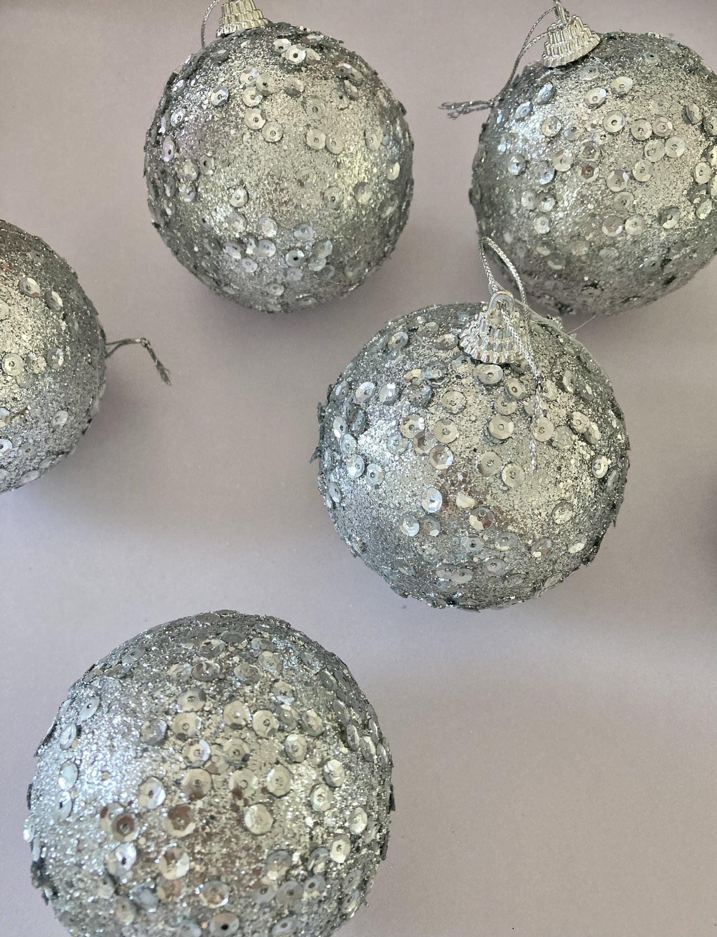 6pk Silver Sequin Christmas Tree Baubles