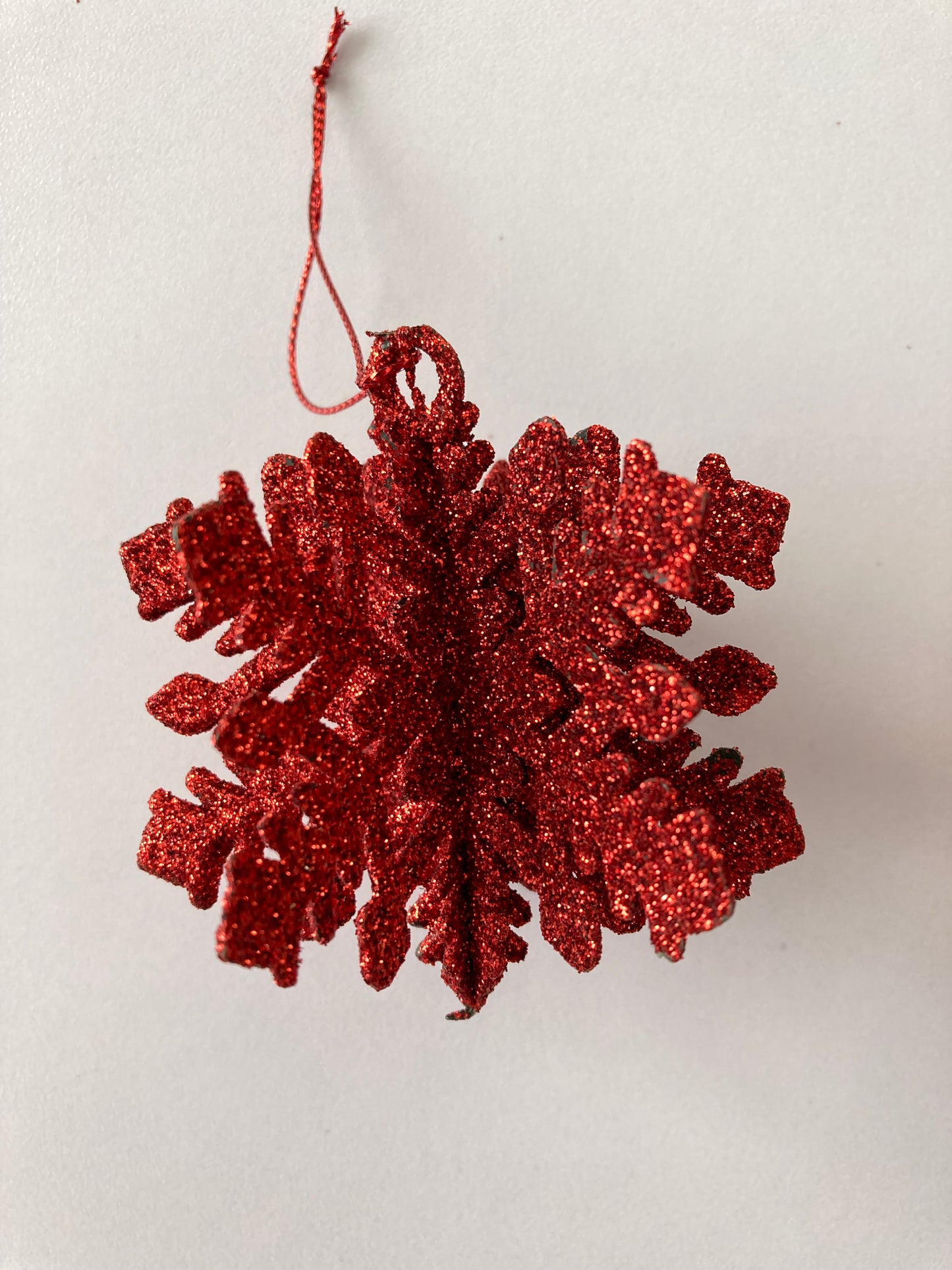 3pck Red Glitter 3D Snowflake Baubles