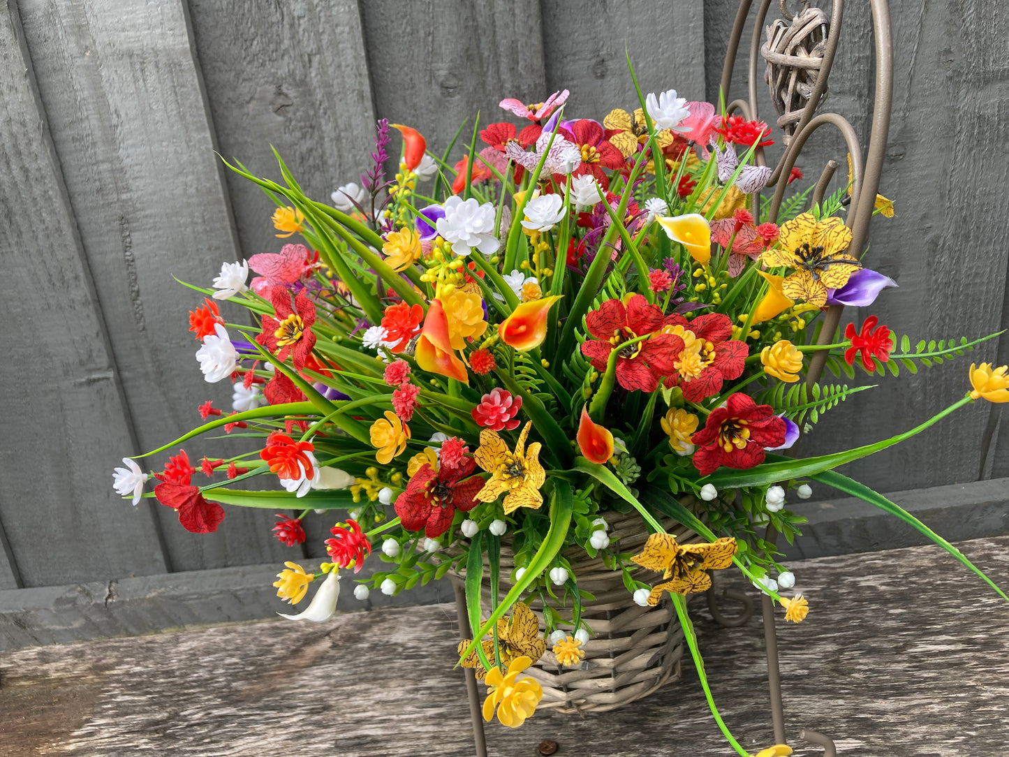 Floral Rattan & Metal Chair Plant Pot