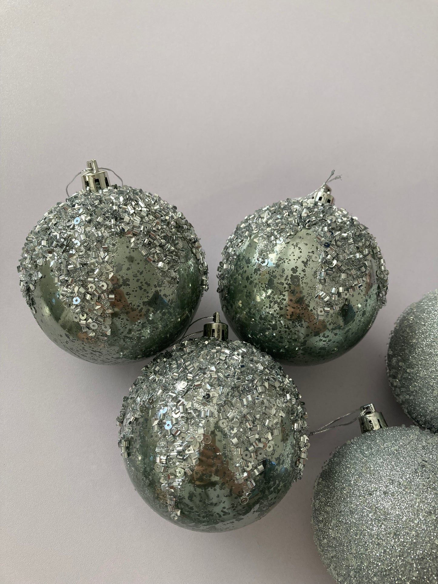 6Pck Silver Mixed Design Christmas Baubles