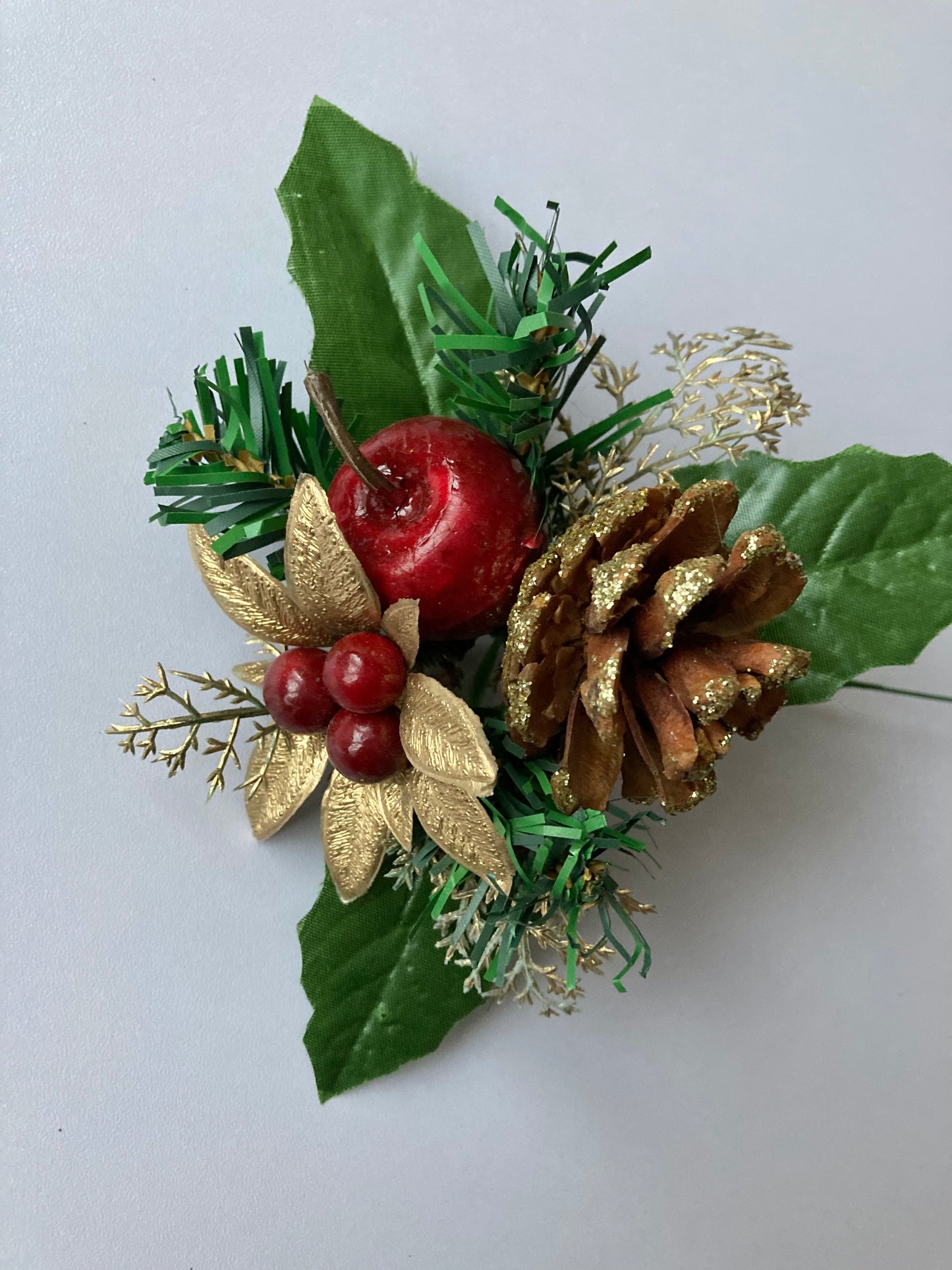 Dark Red Apple & Poinsettia Pick