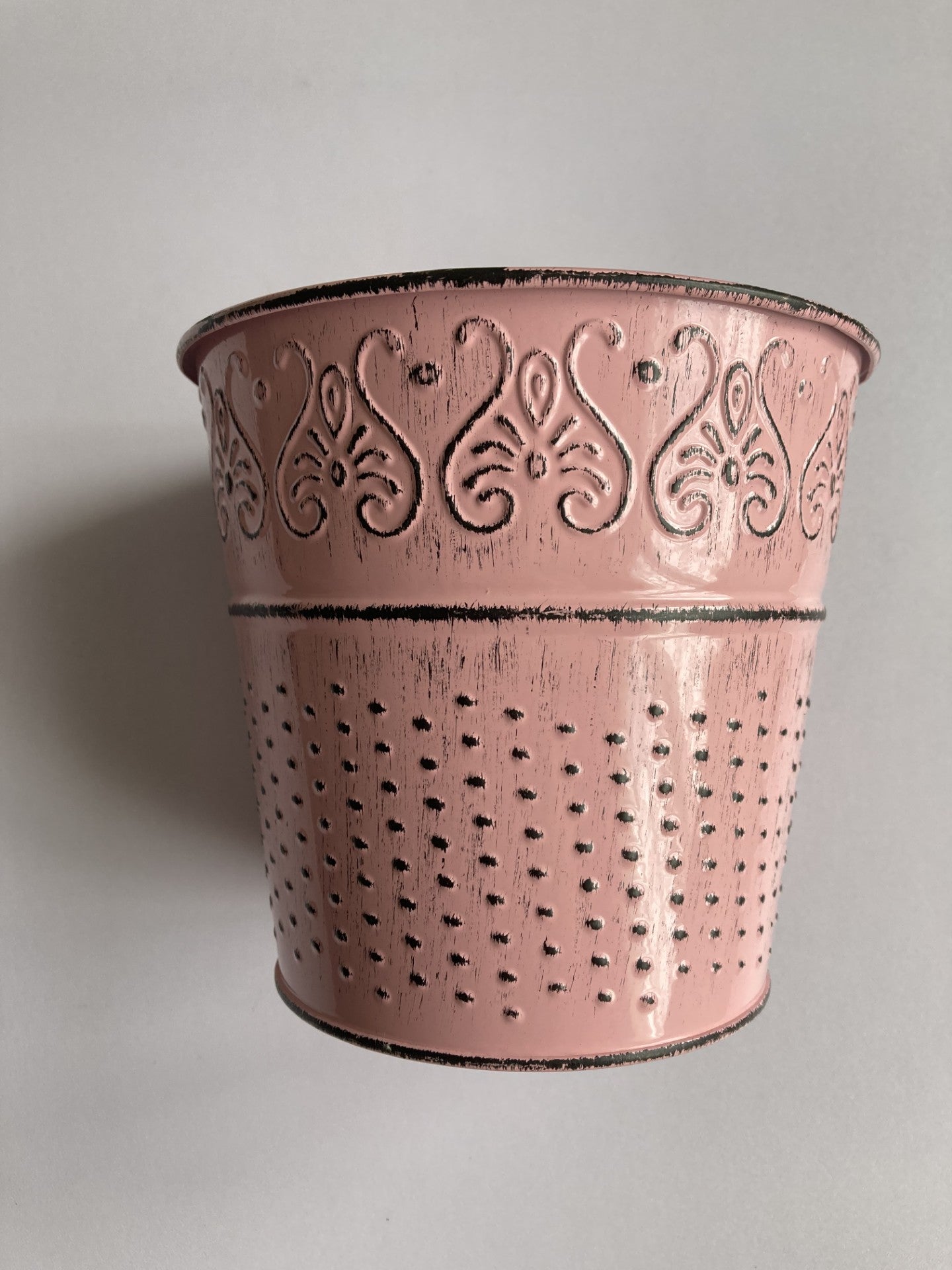 Pink Rustic Flower Metal Plant Pot