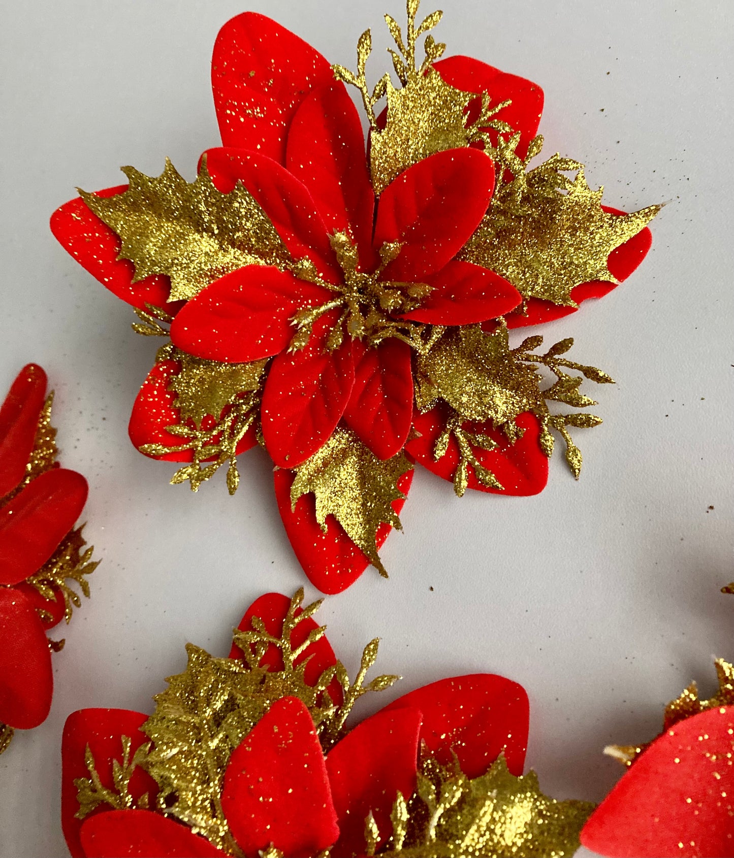 6pk Red & Gold Poinsettia Heads