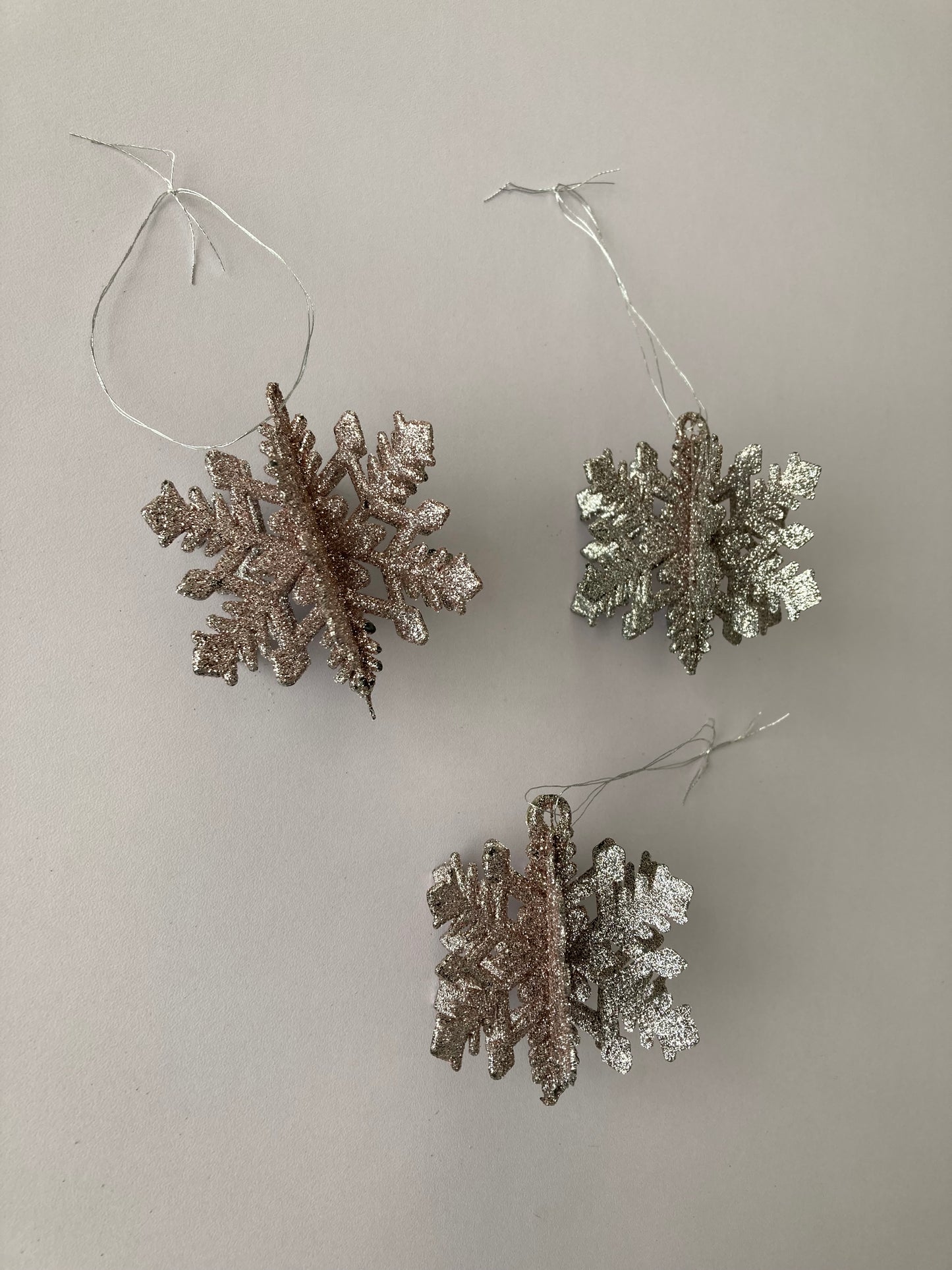 3pk Rose Gold Snowflake Baubles