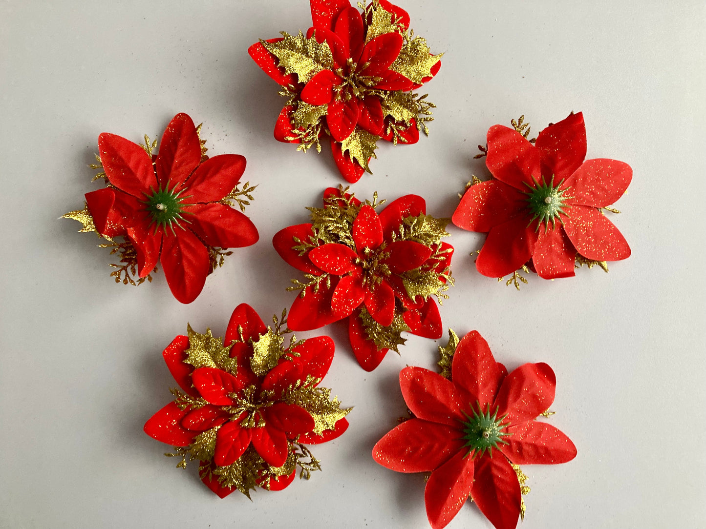 6pk Red & Gold Poinsettia Heads