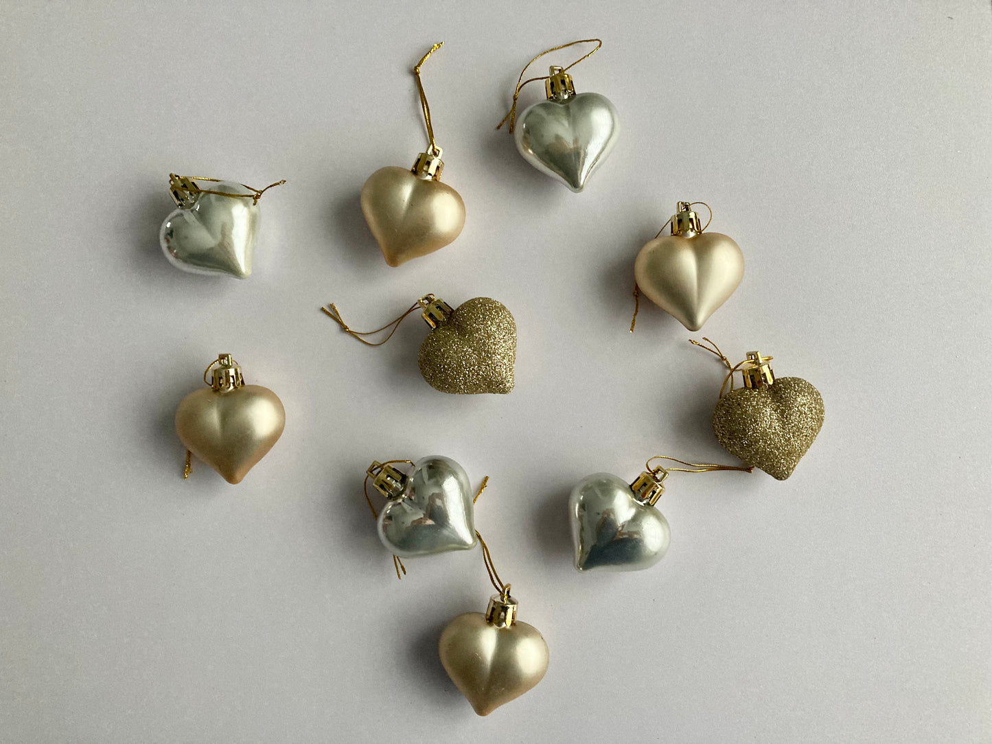 10pk Gold Heart Baubles