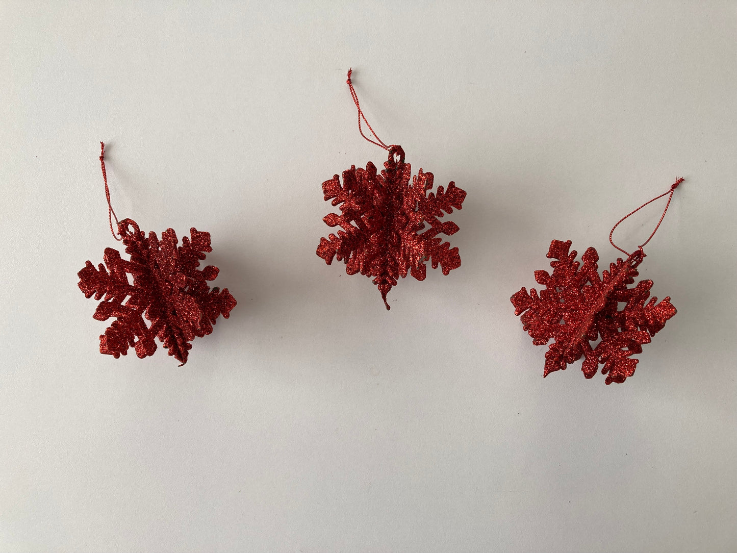 3pck Red Glitter 3D Snowflake Baubles