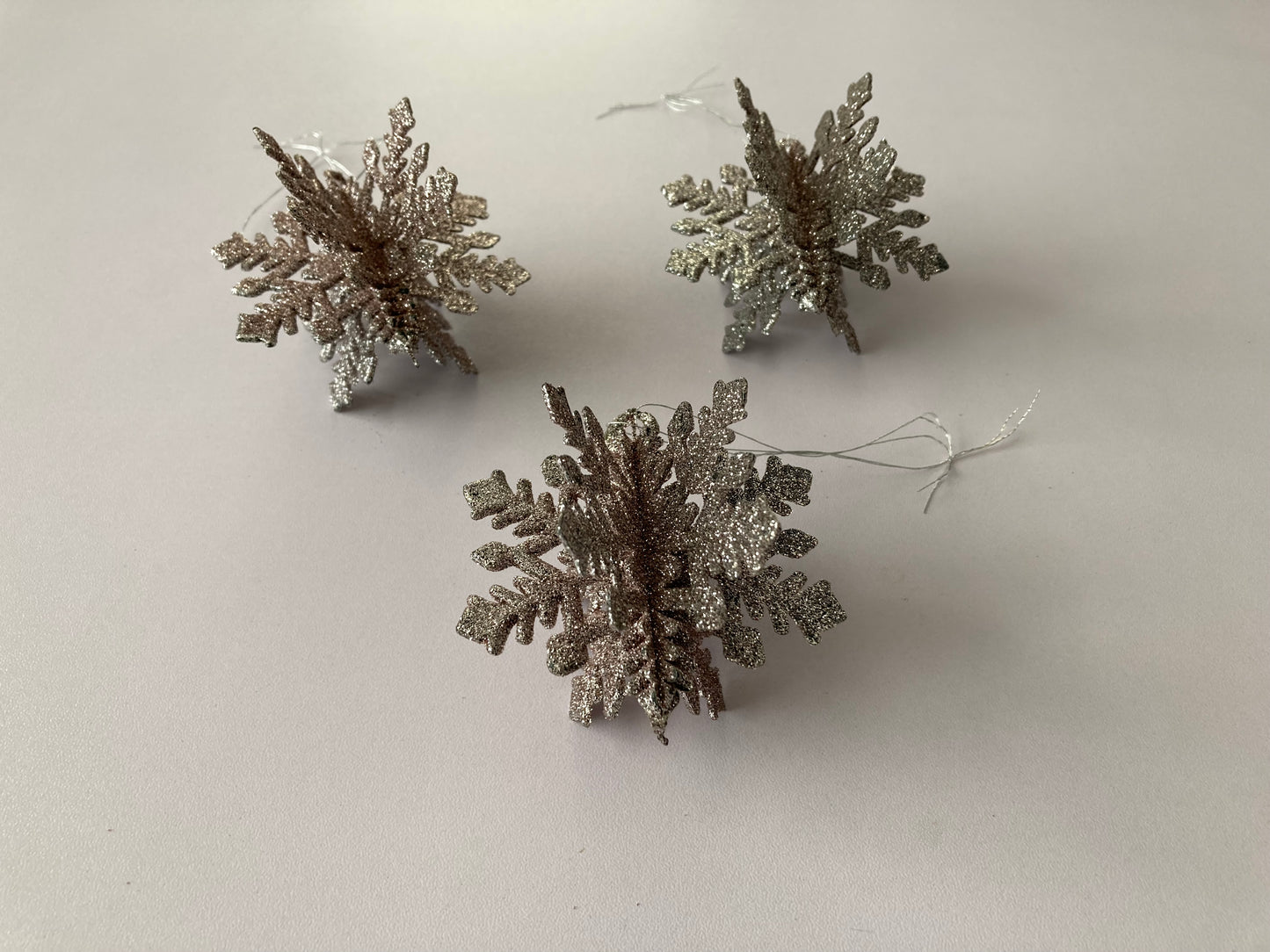 3pk Rose Gold Snowflake Baubles