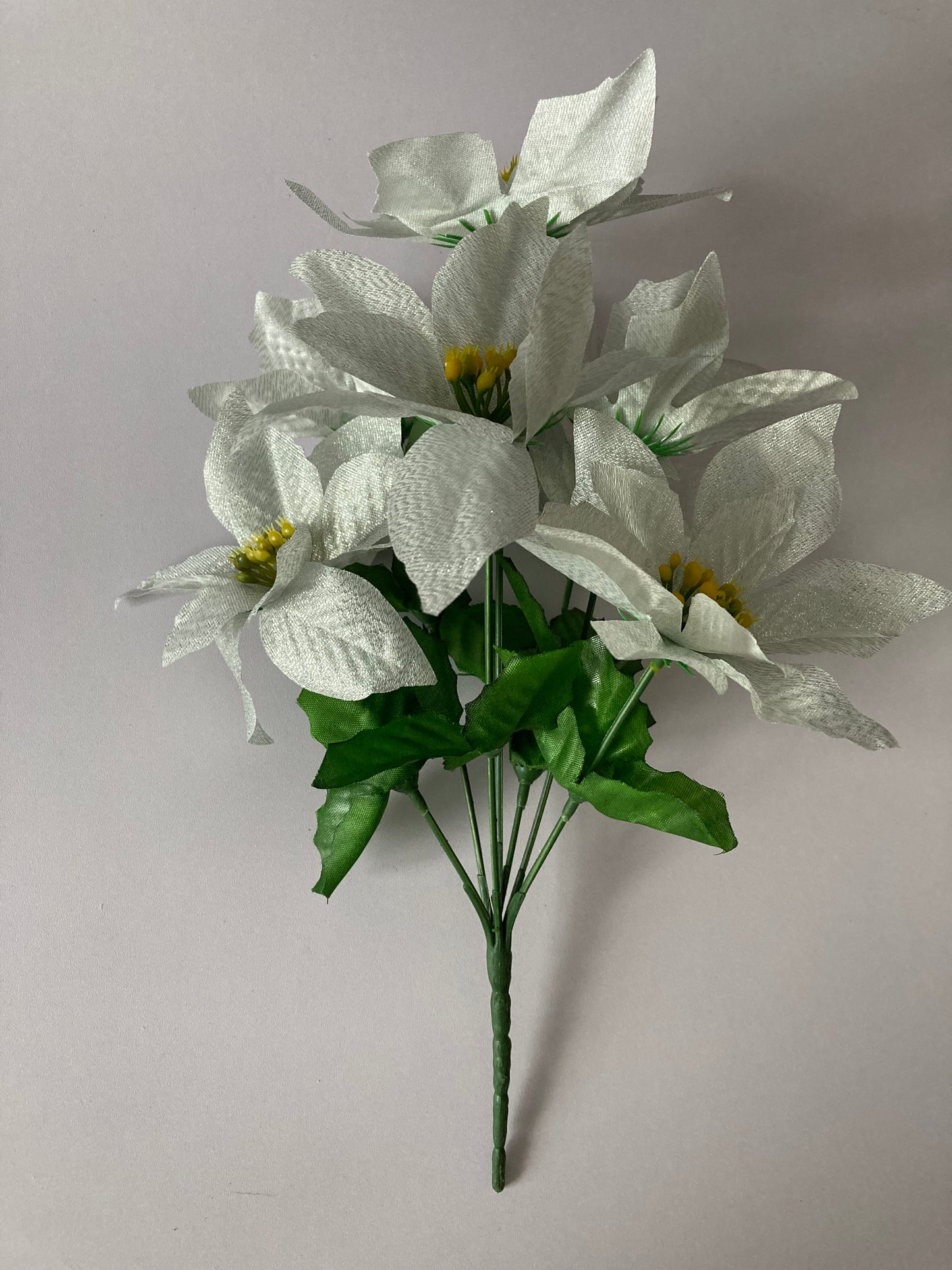 White & Silver Metallic Poinsettia Bunch