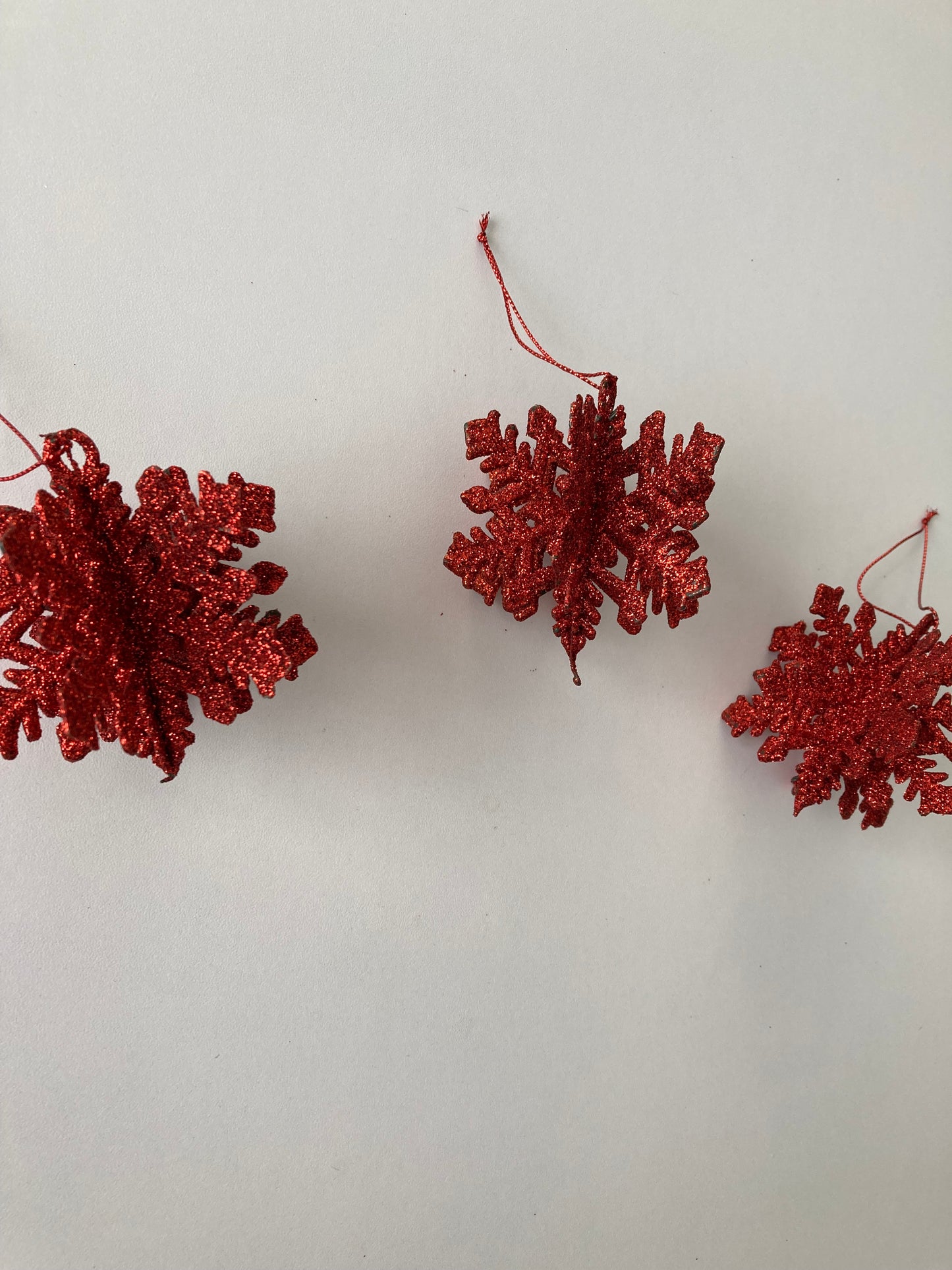 3pck Red Glitter 3D Snowflake Baubles