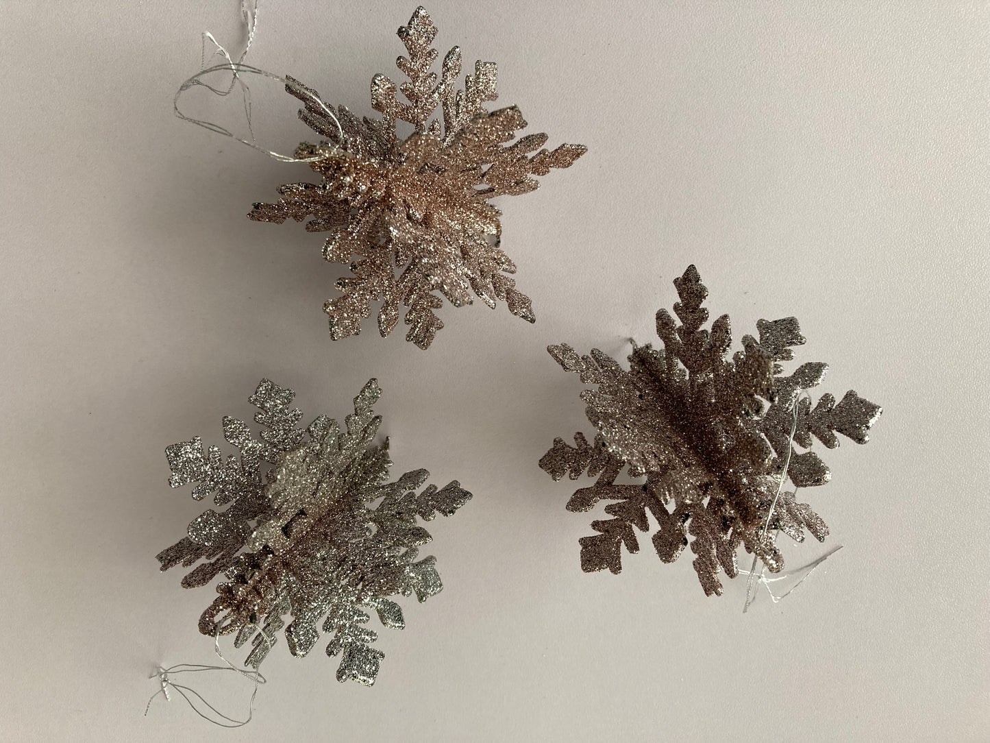 3pk Rose Gold Snowflake Baubles