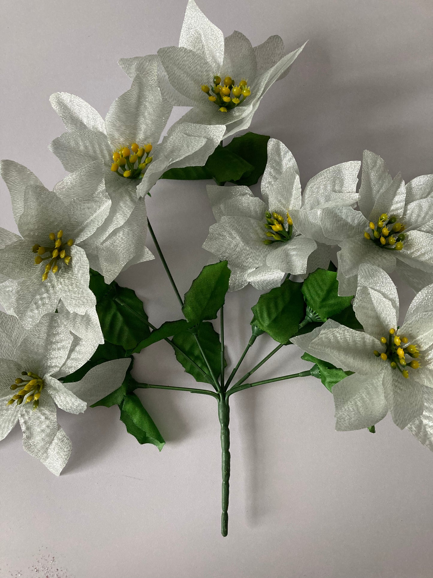 White & Silver Metallic Poinsettia Bunch