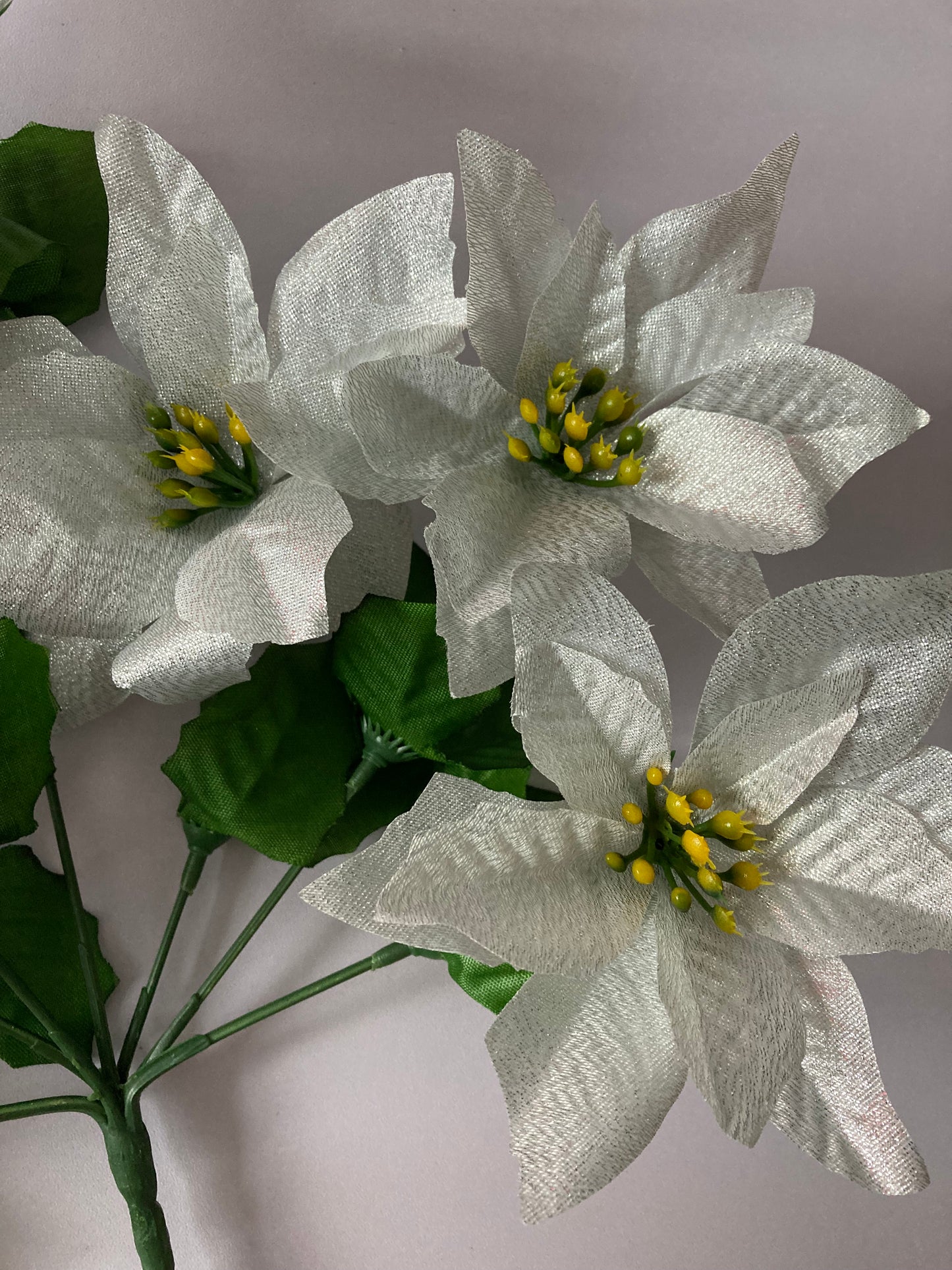 White & Silver Metallic Poinsettia Bunch