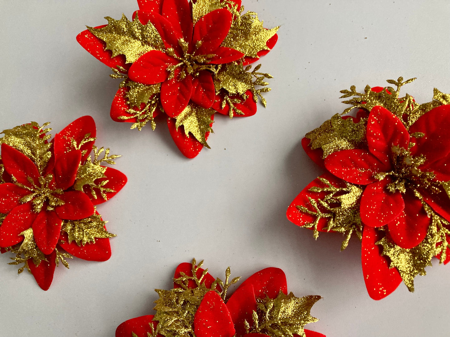 6pk Red & Gold Poinsettia Heads