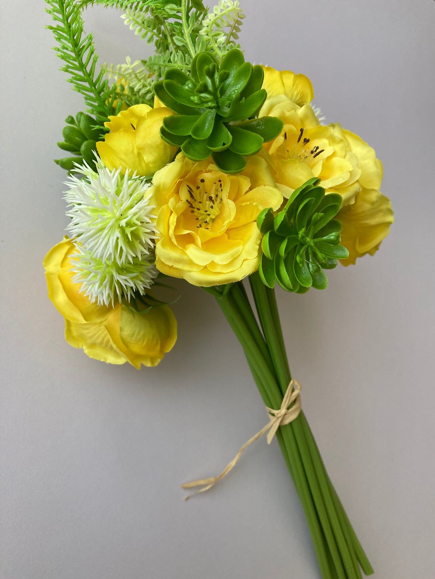 Yellow Camellia & Succulent Bouquet