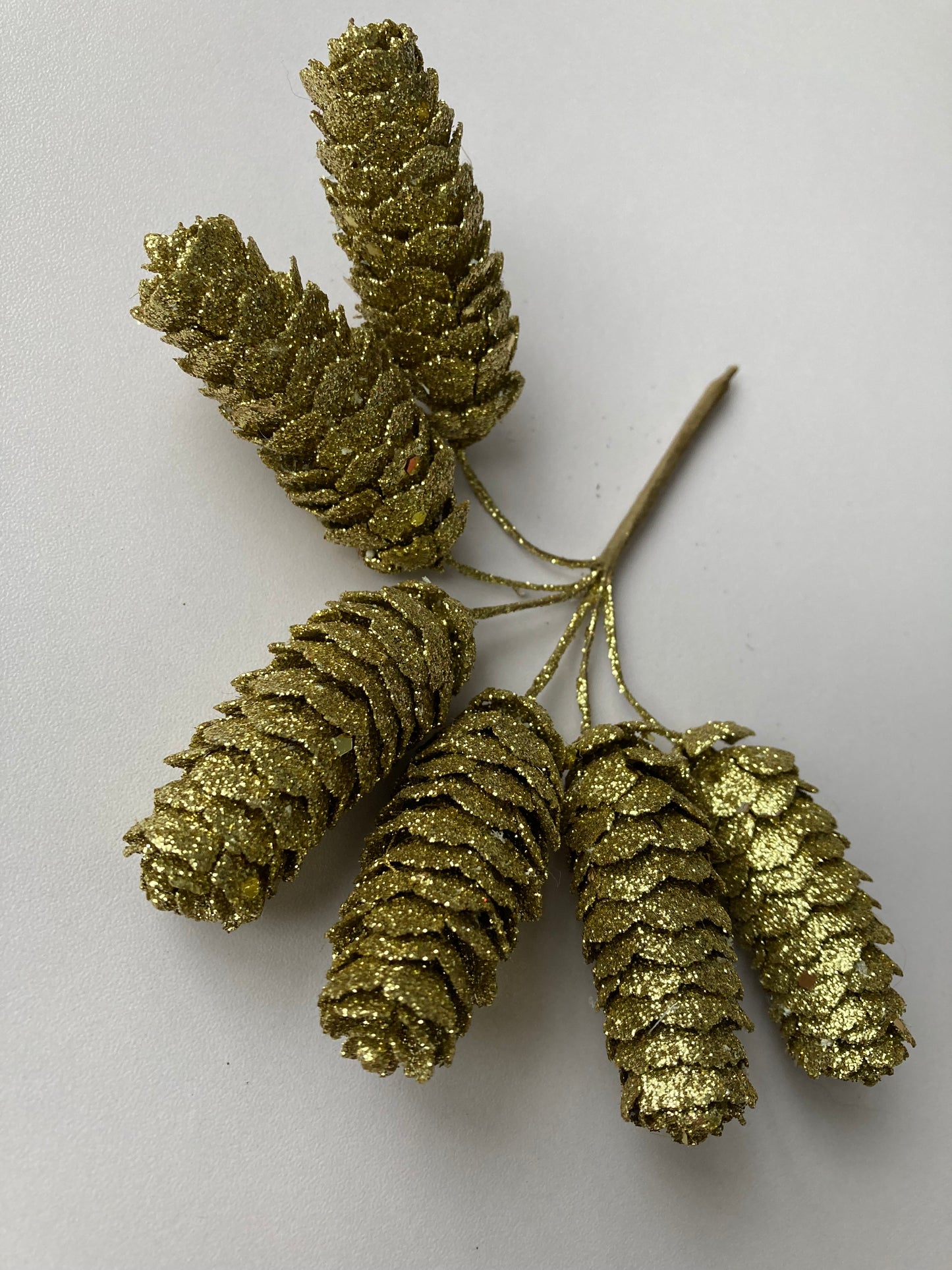 6 Long Glitter Gold Pinecone Bunch