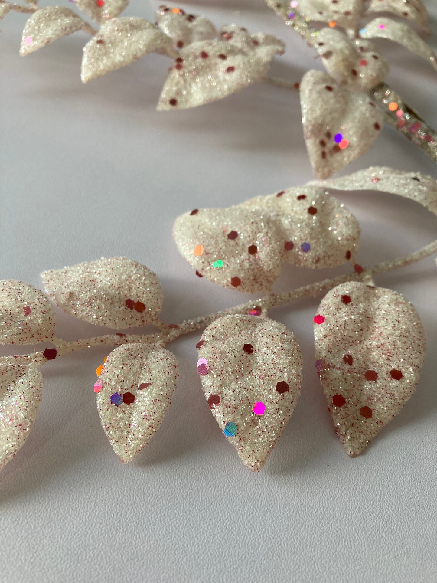 White & Pink Glittered Leaves