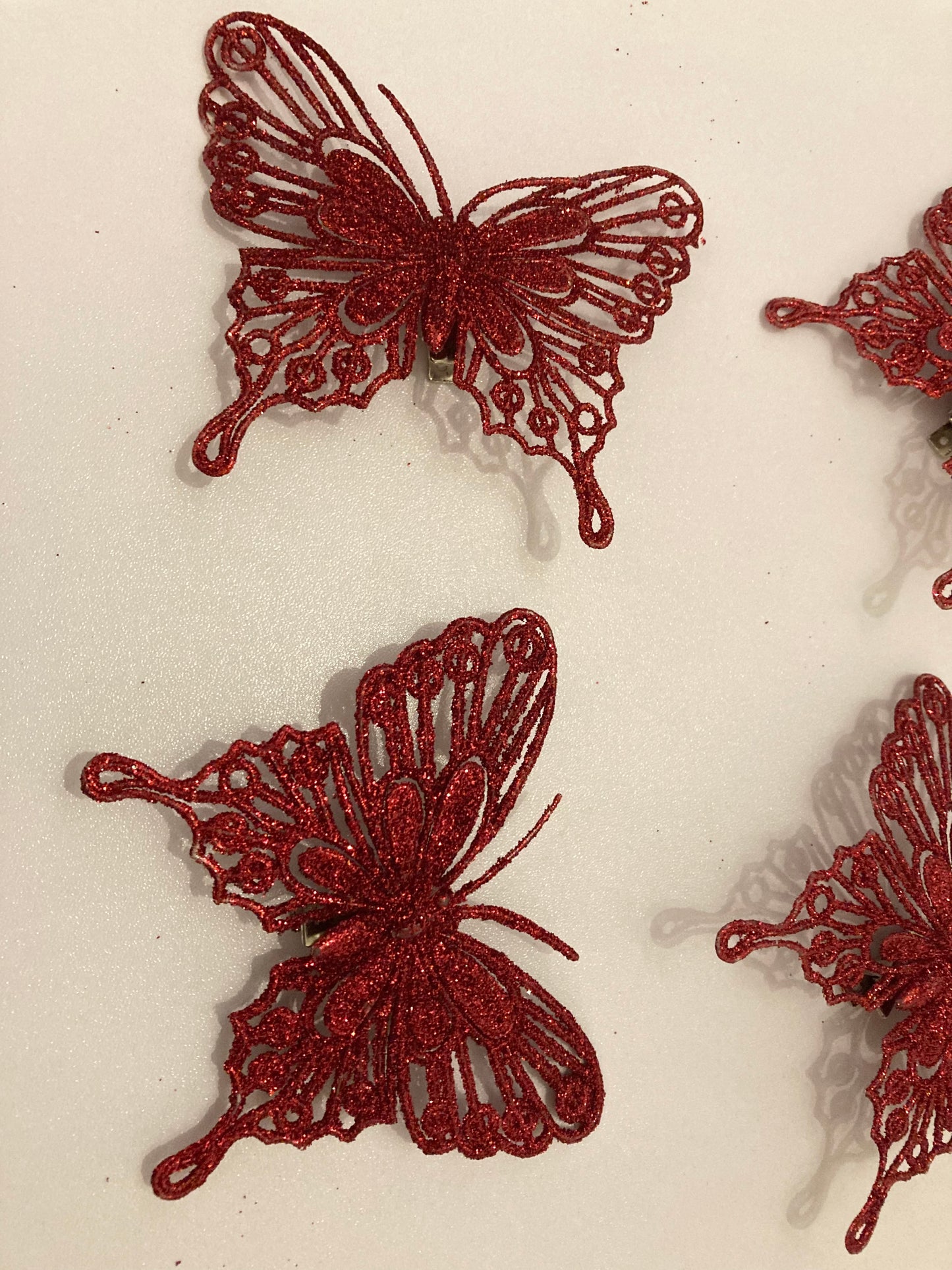 4pk Glitter Red Butterfly Clips