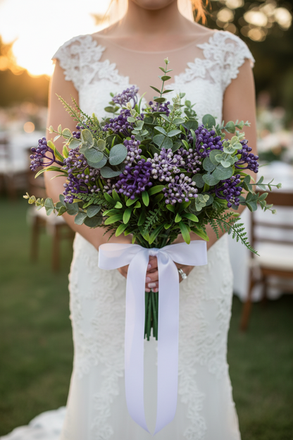 White & Purple Berry Wedding Floral Bouquet Example  – faux floral décor by Whimsical Blossom Floristry