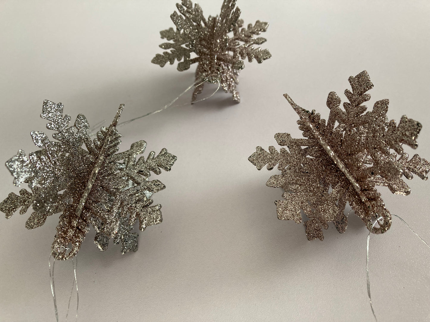 3pk Rose Gold Snowflake Baubles