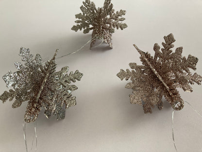 3pk Rose Gold Snowflake Baubles