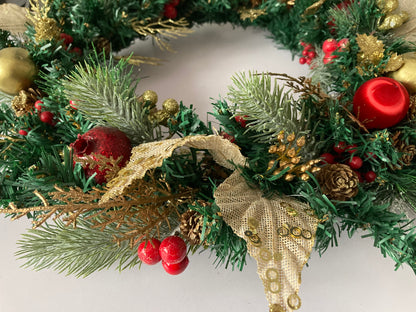 45cm Festive Gold & Red Wreath