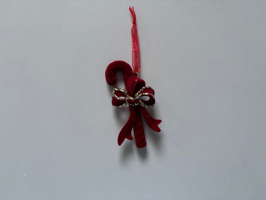 Red Velvet Candy Cane With Bow Tree Hanging Decor