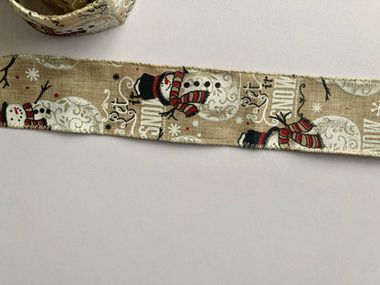 2yrds Snowman Let It Snow Wired Edge Ribbon