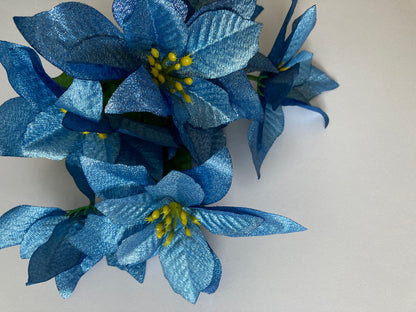Blue Metallic Poinsettia Bunch