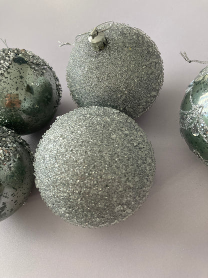6Pck Silver Mixed Design Christmas Baubles