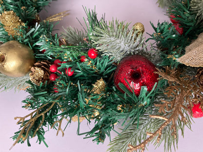 45cm Festive Gold & Red Wreath