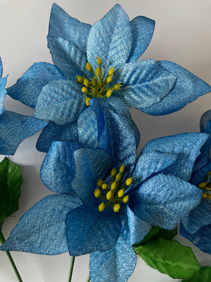 Blue Metallic Poinsettia Bunch