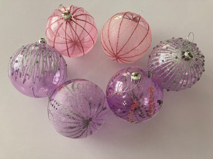 6pck Pink & Purple Christmas Baubles